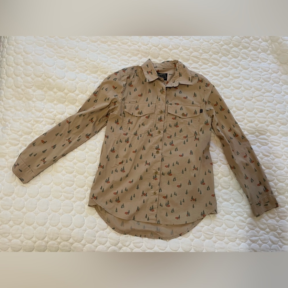 United by Blue Camping Print Button Down XS